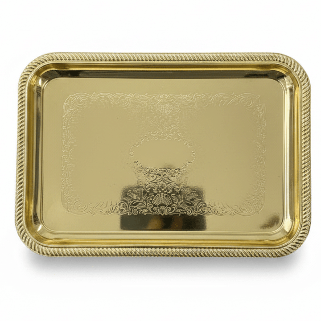 Germax Gold Rectangle Serving Tray – 24×17cm | Decorative Metal Tray for Hospitality & Majlis - Al Kabayel Discount CentreGermax Gold Rectangle Serving Tray – 24×17cm | Decorative Metal Tray for Hospitality & MajlisServing TraysGERMAXAl Kabayel Discount Centre