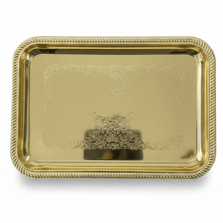 Germax Gold Rectangle Serving Tray – 24×17cm | Decorative Metal Tray for Hospitality & Majlis - Al Kabayel Discount CentreGermax Gold Rectangle Serving Tray – 24×17cm | Decorative Metal Tray for Hospitality & MajlisServing TraysGERMAXAl Kabayel Discount Centre