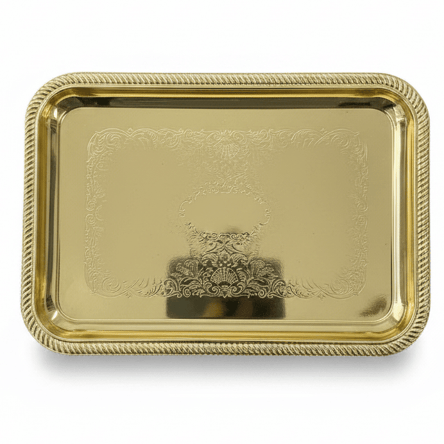 Germax Gold Rectangle Serving Tray – 24×17cm | Decorative Metal Tray for Hospitality & Majlis - Al Kabayel Discount CentreGermax Gold Rectangle Serving Tray – 24×17cm | Decorative Metal Tray for Hospitality & MajlisServing TraysGERMAXAl Kabayel Discount Centre