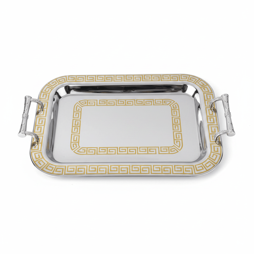 Germax Luxury Gold & Silver Stainless Steel Serving Tray with Handles — 55×34 cm - Al Kabayel Discount CentreGermax Luxury Gold & Silver Stainless Steel Serving Tray with Handles — 55×34 cmServing TraysGERMAXAl Kabayel Discount Centre