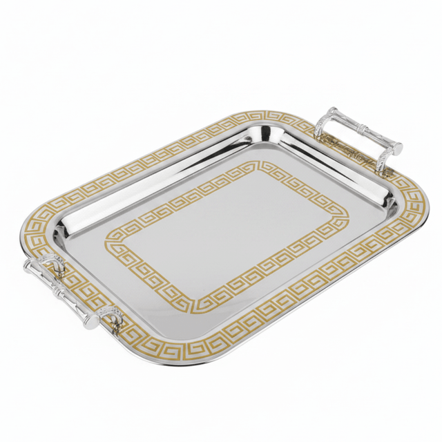 Germax Luxury Gold & Silver Stainless Steel Serving Tray with Handles — 55×34 cm - Al Kabayel Discount CentreGermax Luxury Gold & Silver Stainless Steel Serving Tray with Handles — 55×34 cmServing TraysGERMAXAl Kabayel Discount Centre