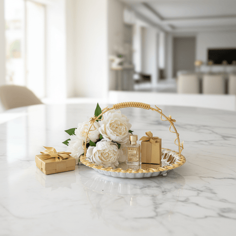 Germax Luxury Silver & Gold Round Serving Tray with Handles – 30cm - Al Kabayel Discount CentreGermax Luxury Silver & Gold Round Serving Tray with Handles – 30cmServing TraysGERMAXAl Kabayel Discount Centre