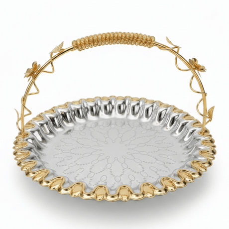 Germax Luxury Silver & Gold Round Serving Tray with Handles – 30cm - Al Kabayel Discount CentreGermax Luxury Silver & Gold Round Serving Tray with Handles – 30cmServing TraysGERMAXAl Kabayel Discount Centre