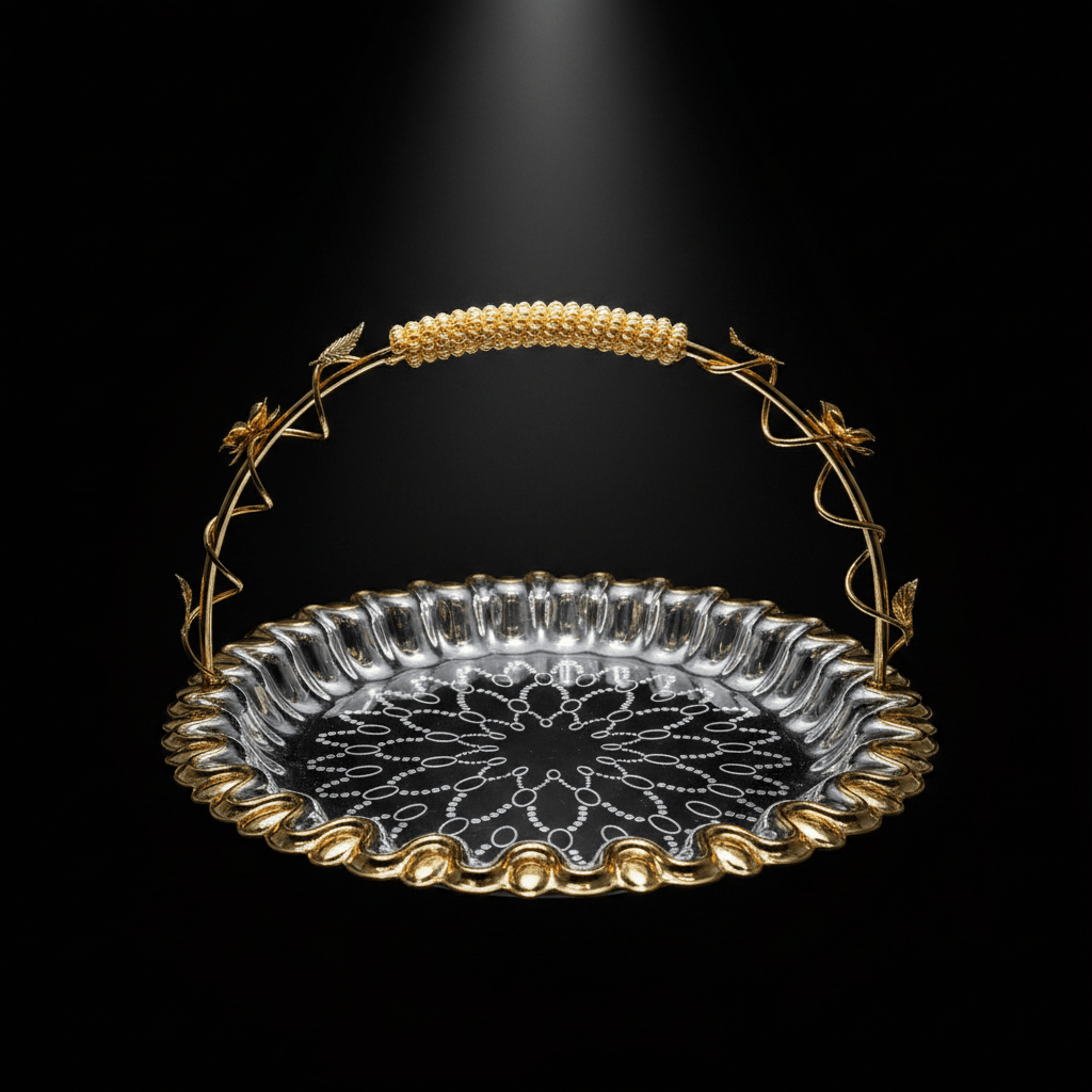 Germax Luxury Silver & Gold Round Serving Tray with Handles – 30cm - Al Kabayel Discount CentreGermax Luxury Silver & Gold Round Serving Tray with Handles – 30cmServing TraysGERMAXAl Kabayel Discount Centre