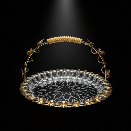 Germax Luxury Silver & Gold Round Serving Tray with Handles – 30cm - Al Kabayel Discount CentreGermax Luxury Silver & Gold Round Serving Tray with Handles – 30cmServing TraysGERMAXAl Kabayel Discount Centre
