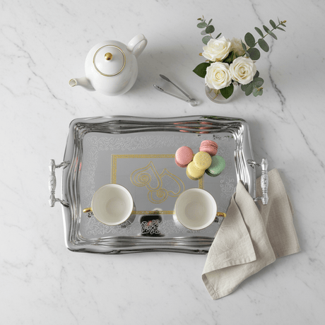 Germax Luxury Silver & Gold Stainless Steel Serving Tray with Handles | 49×32cm | - Al Kabayel Discount CentreGermax Luxury Silver & Gold Stainless Steel Serving Tray with Handles | 49×32cm |Serving TraysGERMAXAl Kabayel Discount Centre