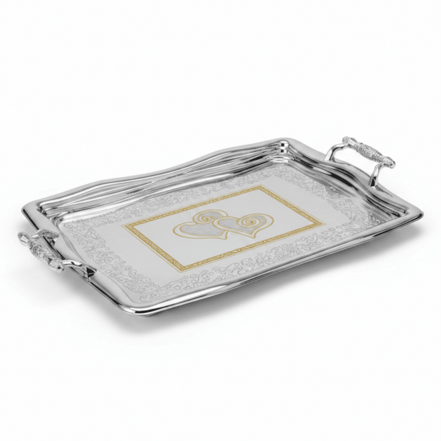 Germax Luxury Silver & Gold Stainless Steel Serving Tray with Handles | 49×32cm | - Al Kabayel Discount CentreGermax Luxury Silver & Gold Stainless Steel Serving Tray with Handles | 49×32cm |Serving TraysGERMAXAl Kabayel Discount Centre