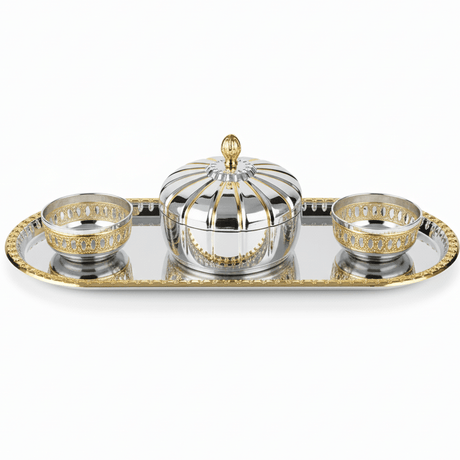 Germax Luxury Silver Metal Candy Pot with Matching Serving Tray – Elegant Sweet Presentation Set 35×15 cm - Al Kabayel Discount CentreGermax Luxury Silver Metal Candy Pot with Matching Serving Tray – Elegant Sweet Presentation Set 35×15 cmServing TraysGERMAXAl Kabayel Discount Centre