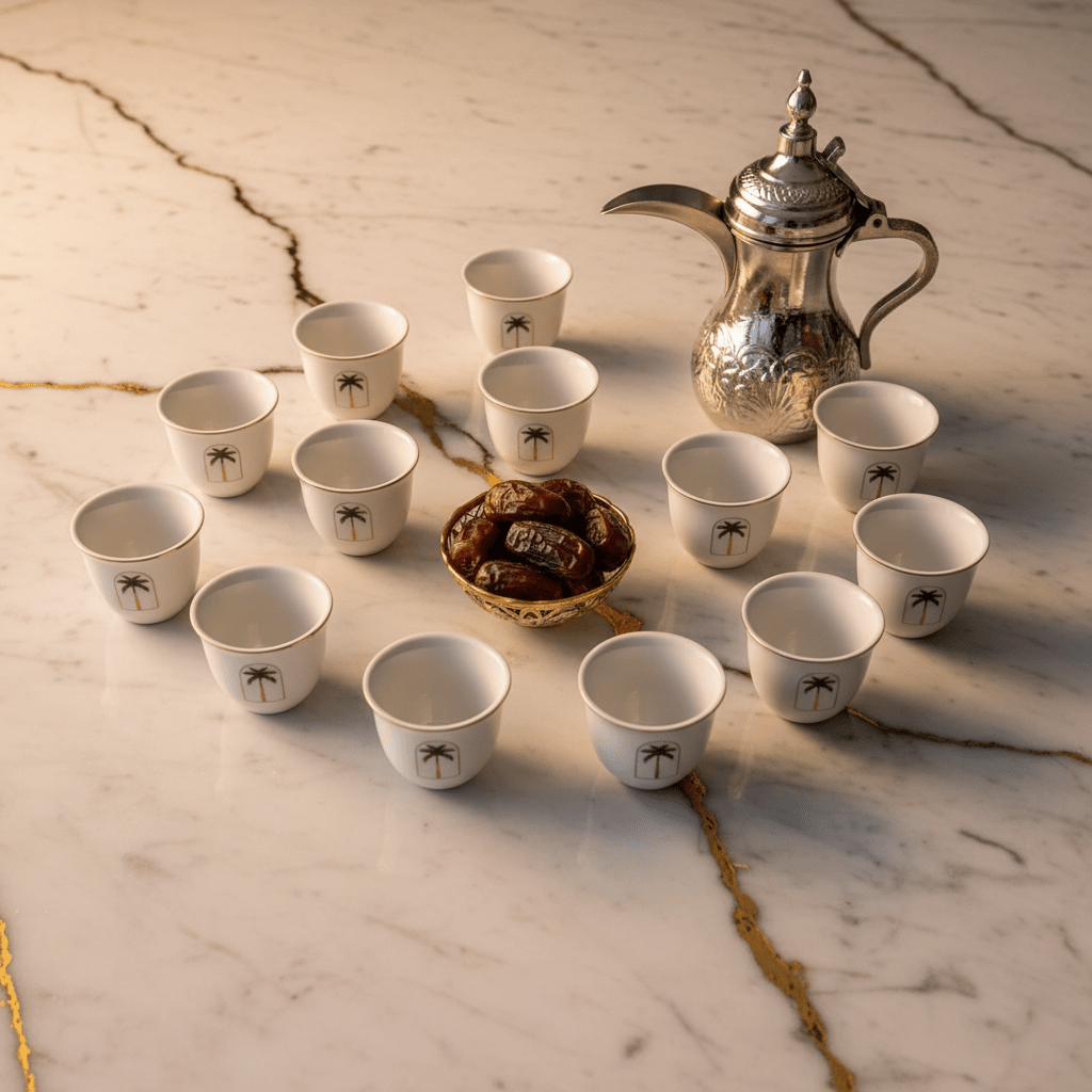 Germax Luxury White Ceramic Arabic Coffee Cawa Cups Set of 12 Gold Rim Palm Tree Design Middle Eastern Gahwa Finjan 80 ml - Al Kabayel Discount CentreGermax Luxury White Ceramic Arabic Coffee Cawa Cups Set of 12 Gold Rim Palm Tree Design Middle Eastern Gahwa Finjan 80 mlTea CupsGERMAXAl Kabayel Discount Centre