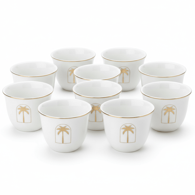 Germax Luxury White Ceramic Arabic Coffee Cawa Cups Set of 12 Gold Rim Palm Tree Design Middle Eastern Gahwa Finjan 80 ml - Al Kabayel Discount CentreGermax Luxury White Ceramic Arabic Coffee Cawa Cups Set of 12 Gold Rim Palm Tree Design Middle Eastern Gahwa Finjan 80 mlTea CupsGERMAXAl Kabayel Discount Centre