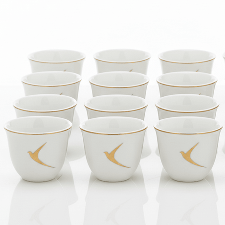 Germax Premium White Ceramic Arabic Cawa Coffee Cups Set of 12 with Gold Rim Bird Design Traditional Gahwa Finjan 80 ml - Al Kabayel Discount CentreGermax Premium White Ceramic Arabic Cawa Coffee Cups Set of 12 with Gold Rim Bird Design Traditional Gahwa Finjan 80 mlTea CupsGERMAXAl Kabayel Discount Centre