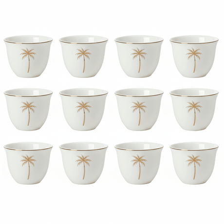 Germax Premium White Ceramic Arabic Coffee Cawa Cups Set of 12 Gold Rim Palm Tree Elegant Design 80 ml - Al Kabayel Discount CentreGermax Premium White Ceramic Arabic Coffee Cawa Cups Set of 12 Gold Rim Palm Tree Elegant Design 80 mlTea CupsGERMAXAl Kabayel Discount Centre