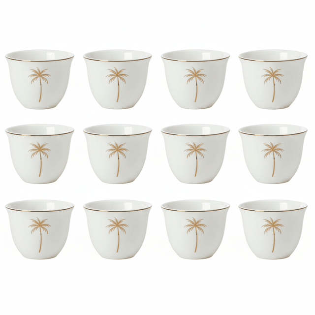 Germax Premium White Ceramic Arabic Coffee Cawa Cups Set of 12 Gold Rim Palm Tree Elegant Design 80 ml - Al Kabayel Discount CentreGermax Premium White Ceramic Arabic Coffee Cawa Cups Set of 12 Gold Rim Palm Tree Elegant Design 80 mlTea CupsGERMAXAl Kabayel Discount Centre
