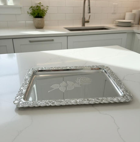 Germax Rectangular Steel Tray – Decorative Silver Shine | 31×22 cm Luxury Finish - Al Kabayel Discount CentreGermax Rectangular Steel Tray – Decorative Silver Shine | 31×22 cm Luxury FinishServing TraysGERMAXAl Kabayel Discount Centre