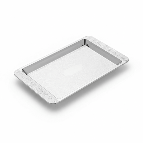 Germax Silver Metal Rectangle Serving Tray – 20×12.5cm | Engraved Floral Design - Al Kabayel Discount CentreGermax Silver Metal Rectangle Serving Tray – 20×12.5cm | Engraved Floral DesignServing TraysGERMAXAl Kabayel Discount Centre
