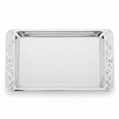 Germax Silver Metal Rectangle Serving Tray – 20×12.5cm | Engraved Floral Design - Al Kabayel Discount CentreGermax Silver Metal Rectangle Serving Tray – 20×12.5cm | Engraved Floral DesignServing TraysGERMAXAl Kabayel Discount Centre