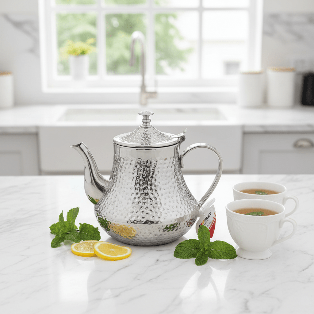 Germax Silver Stainless Steel Hammered Tea Kettle 1200ml – Premium Mirror-Finish Arabic Teapot - Al Kabayel Discount CentreGermax Silver Stainless Steel Hammered Tea Kettle 1200ml – Premium Mirror-Finish Arabic TeapotTea/Coffee PotsGERMAXAl Kabayel Discount Centre