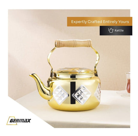GERMAX Stainless Steel Tea Kettle 1000ml, Gold/Silver - Al Kabayel Discount CentreGERMAX Stainless Steel Tea Kettle 1000ml, Gold/SilverTea/Coffee PotsGERMAXAl Kabayel Discount Centre