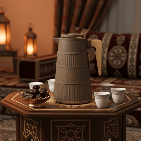 Germax Vacuum Flask 1 Litre | Insulated Arabic Thermos with Wooden Handle – Brown / Sage Grey / Cream - Al Kabayel Discount CentreGermax Vacuum Flask 1 Litre | Insulated Arabic Thermos with Wooden Handle – Brown / Sage Grey / CreamThermosGERMAXAl Kabayel Discount Centre