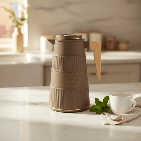 Germax Vacuum Flask 1 Litre | Insulated Arabic Thermos with Wooden Handle – Brown / Sage Grey / Cream - Al Kabayel Discount CentreGermax Vacuum Flask 1 Litre | Insulated Arabic Thermos with Wooden Handle – Brown / Sage Grey / CreamThermosGERMAXAl Kabayel Discount Centre