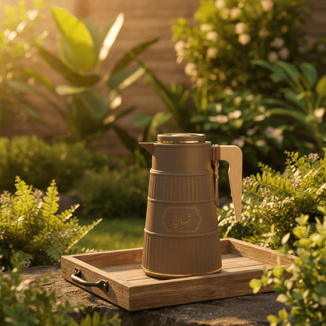 Germax Vacuum Flask 1 Litre | Insulated Arabic Thermos with Wooden Handle – Brown / Sage Grey / Cream - Al Kabayel Discount CentreGermax Vacuum Flask 1 Litre | Insulated Arabic Thermos with Wooden Handle – Brown / Sage Grey / CreamThermosGERMAXAl Kabayel Discount Centre