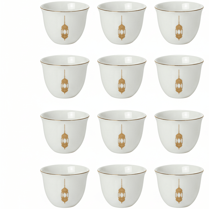 Germax White Ceramic Arabic Cawa Coffee Cups Set of 12 Gold Rim Lantern Design Traditional Gahwa Cups 80 ml - Al Kabayel Discount CentreGermax White Ceramic Arabic Cawa Coffee Cups Set of 12 Gold Rim Lantern Design Traditional Gahwa Cups 80 mlTea CupsGERMAXAl Kabayel Discount Centre