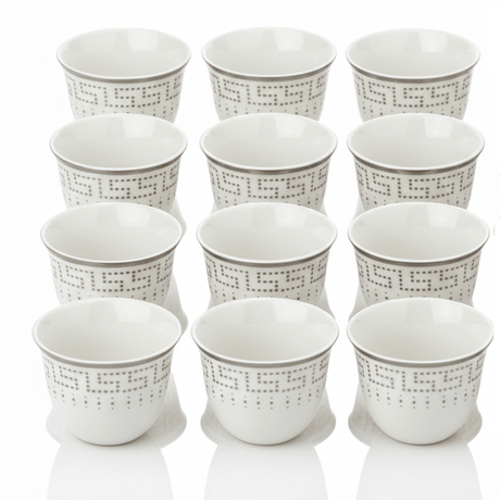 Germax White Ceramic Arabic Cawa Cups Set of 12 Silver Rim Elegant Design Traditional Coffee Cups 80 ml - Al Kabayel Discount CentreGermax White Ceramic Arabic Cawa Cups Set of 12 Silver Rim Elegant Design Traditional Coffee Cups 80 mlTea CupsGERMAXAl Kabayel Discount Centre