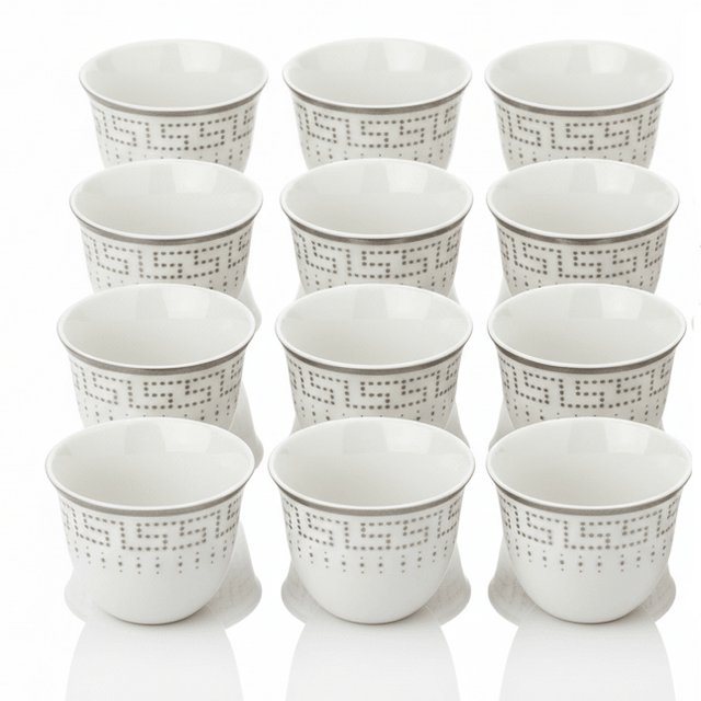Germax White Ceramic Arabic Cawa Cups Set of 12 Silver Rim Elegant Design Traditional Coffee Cups 80 ml - Al Kabayel Discount CentreGermax White Ceramic Arabic Cawa Cups Set of 12 Silver Rim Elegant Design Traditional Coffee Cups 80 mlTea CupsGERMAXAl Kabayel Discount Centre