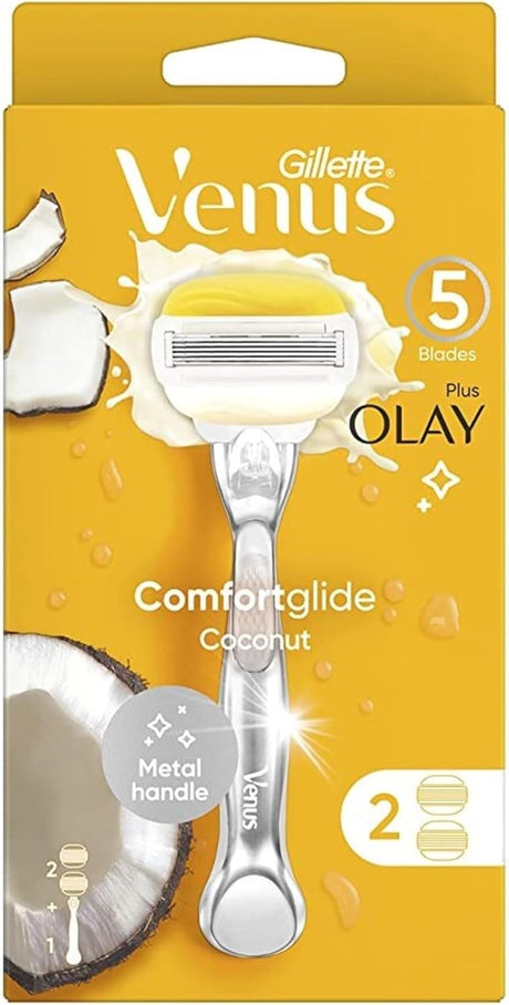 Gillette Venus Comfortglide Coconut Scent Plus Olay Women's Razor Handle + 2 Blade Refills - Al Kabayel Discount CentreGillette Venus Comfortglide Coconut Scent Plus Olay Women's Razor Handle + 2 Blade RefillsPersonal Care & Styling ToolsGILLETTEAl Kabayel Discount Centre