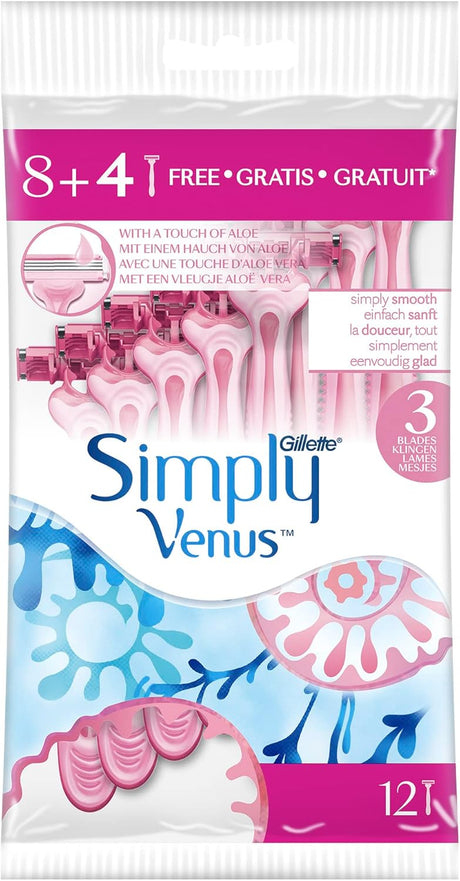 Gillette Venus Simply 3 Women's Disposable Razor 8+4 Count - Al Kabayel Discount CentreGillette Venus Simply 3 Women's Disposable Razor 8+4 CountPersonal Care & Styling ToolsGILLETTEAl Kabayel Discount Centre