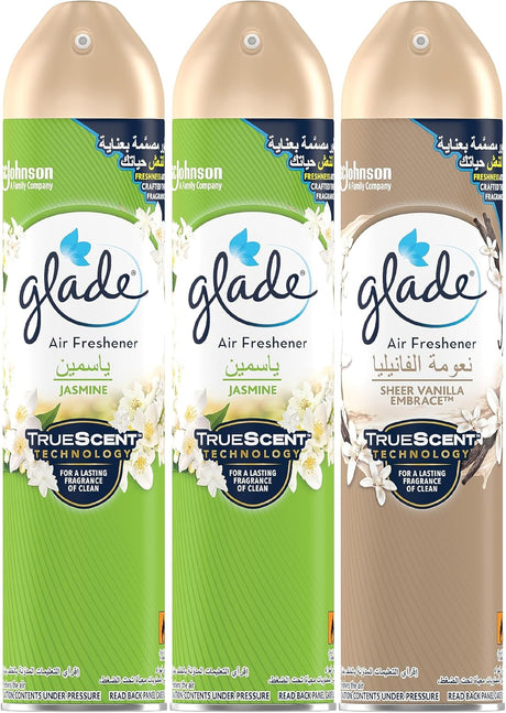 GLADE 3pcs Air Freshner(2pcs Jasmine 300ml, 1pc Sheer Vanilla Embrace 300ml) - Al Kabayel Discount CentreGLADE 3pcs Air Freshner(2pcs Jasmine 300ml, 1pc Sheer Vanilla Embrace 300ml)Home FragrancesGLADEAl Kabayel Discount Centre