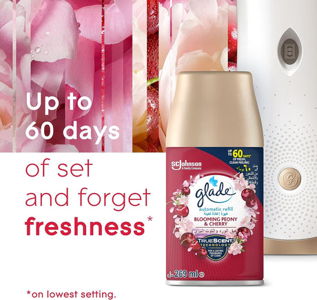 Glade Automatic Spray Holder With Blooming Peony & Cherry Air Freshener , 269ml - Al Kabayel Discount CentreGlade Automatic Spray Holder With Blooming Peony & Cherry Air Freshener , 269mlAir FreshenersSC JOHNSONAl Kabayel Discount Centre