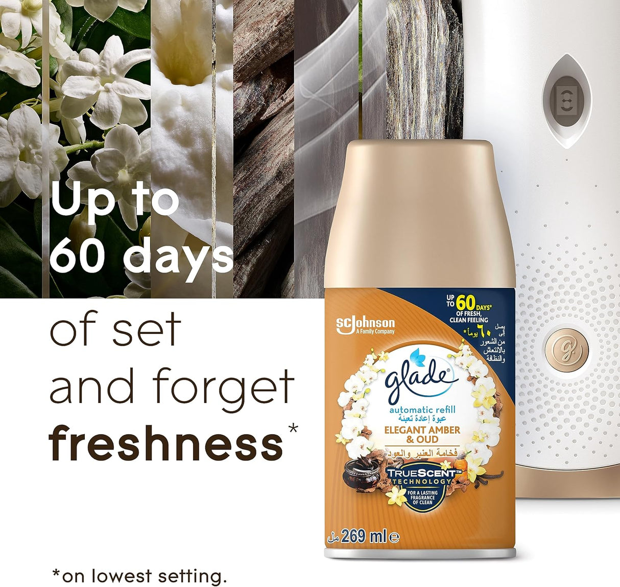 Glade Automatic Spray Holder With Elegant Amber & Oud Air Freshener , 269ml - Al Kabayel Discount CentreGlade Automatic Spray Holder With Elegant Amber & Oud Air Freshener , 269mlAir FreshenersSC JOHNSONAl Kabayel Discount Centre