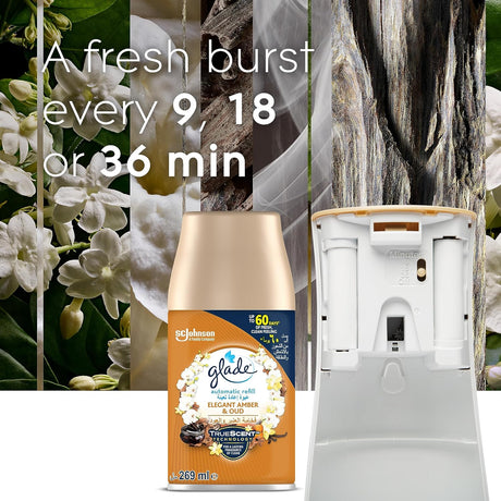Glade Automatic Spray Holder With Elegant Amber & Oud Air Freshener , 269ml - Al Kabayel Discount CentreGlade Automatic Spray Holder With Elegant Amber & Oud Air Freshener , 269mlAir FreshenersSC JOHNSONAl Kabayel Discount Centre