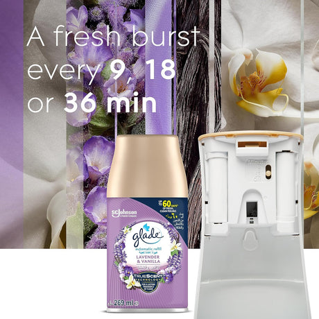 Glade Automatic Spray Holder With Lavender & Vanilla Air Freshener , 269ml - Al Kabayel Discount CentreGlade Automatic Spray Holder With Lavender & Vanilla Air Freshener , 269mlAir FreshenersSC JOHNSONAl Kabayel Discount Centre