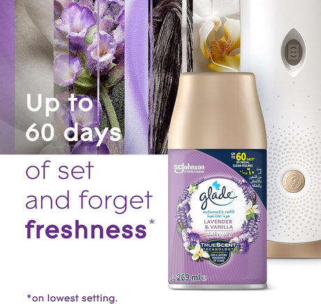 Glade Automatic Spray Holder With Lavender & Vanilla Air Freshener , 269ml - Al Kabayel Discount CentreGlade Automatic Spray Holder With Lavender & Vanilla Air Freshener , 269mlAir FreshenersSC JOHNSONAl Kabayel Discount Centre