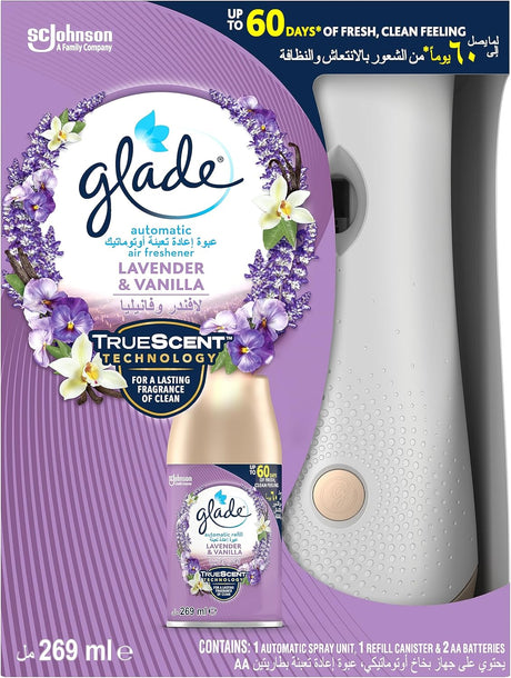 Glade Automatic Spray Holder With Lavender & Vanilla Air Freshener , 269ml - Al Kabayel Discount CentreGlade Automatic Spray Holder With Lavender & Vanilla Air Freshener , 269mlAir FreshenersSC JOHNSONAl Kabayel Discount Centre