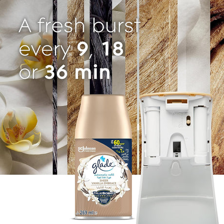 Glade Automatic Spray Holder With Sheer Vanilla Embrace Air Freshener, 269ml - Al Kabayel Discount CentreGlade Automatic Spray Holder With Sheer Vanilla Embrace Air Freshener, 269mlAir FreshenersSC JOHNSONAl Kabayel Discount Centre