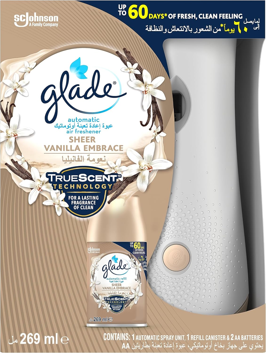 Glade Automatic Spray Holder With Sheer Vanilla Embrace Air Freshener, 269ml - Al Kabayel Discount CentreGlade Automatic Spray Holder With Sheer Vanilla Embrace Air Freshener, 269mlAir FreshenersSC JOHNSONAl Kabayel Discount Centre