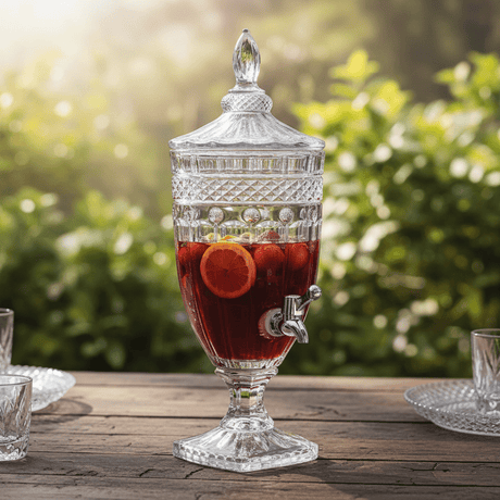 Glass Beverage Dispenser 3L – Crystal Cut Design with Lid & Tap - Al Kabayel Discount CentreGlass Beverage Dispenser 3L – Crystal Cut Design with Lid & TapJugsAKDCAl Kabayel Discount Centre