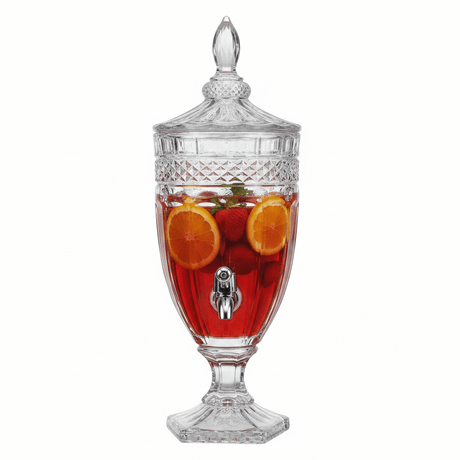 Glass Beverage Dispenser 3L – Crystal Cut Design with Lid & Tap - Al Kabayel Discount CentreGlass Beverage Dispenser 3L – Crystal Cut Design with Lid & TapJugsAKDCAl Kabayel Discount Centre