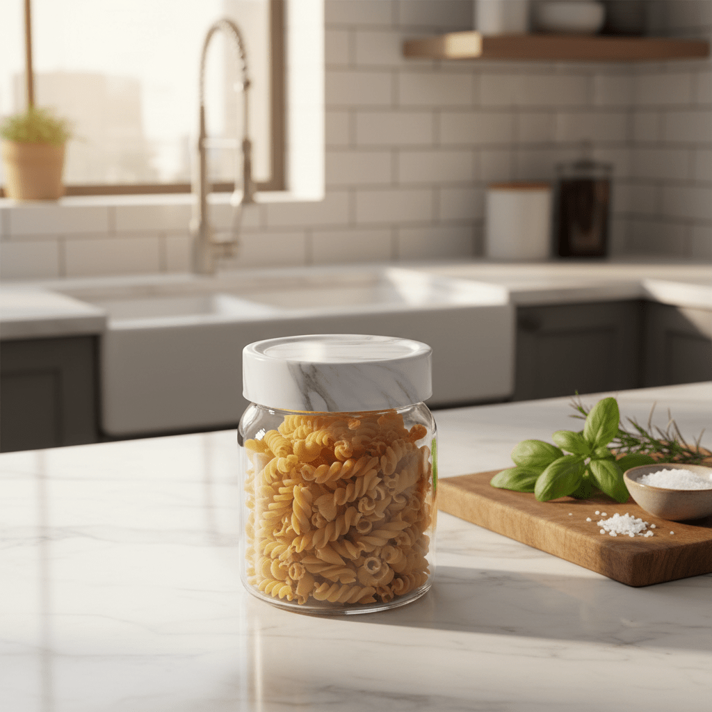 Glass Canister with Elegant Marble-Pattern Plastic Lid | 1 Litre Airtight Storage Jar for Kitchen, Pantry & Home Organisation - Al Kabayel Discount CentreGlass Canister with Elegant Marble-Pattern Plastic Lid | 1 Litre Airtight Storage Jar for Kitchen, Pantry & Home OrganisationJars & Food SaversAKDCAl Kabayel Discount Centre
