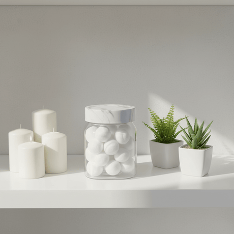 Glass Canister with Elegant Marble-Pattern Plastic Lid | 1 Litre Airtight Storage Jar for Kitchen, Pantry & Home Organisation - Al Kabayel Discount CentreGlass Canister with Elegant Marble-Pattern Plastic Lid | 1 Litre Airtight Storage Jar for Kitchen, Pantry & Home OrganisationJars & Food SaversAKDCAl Kabayel Discount Centre