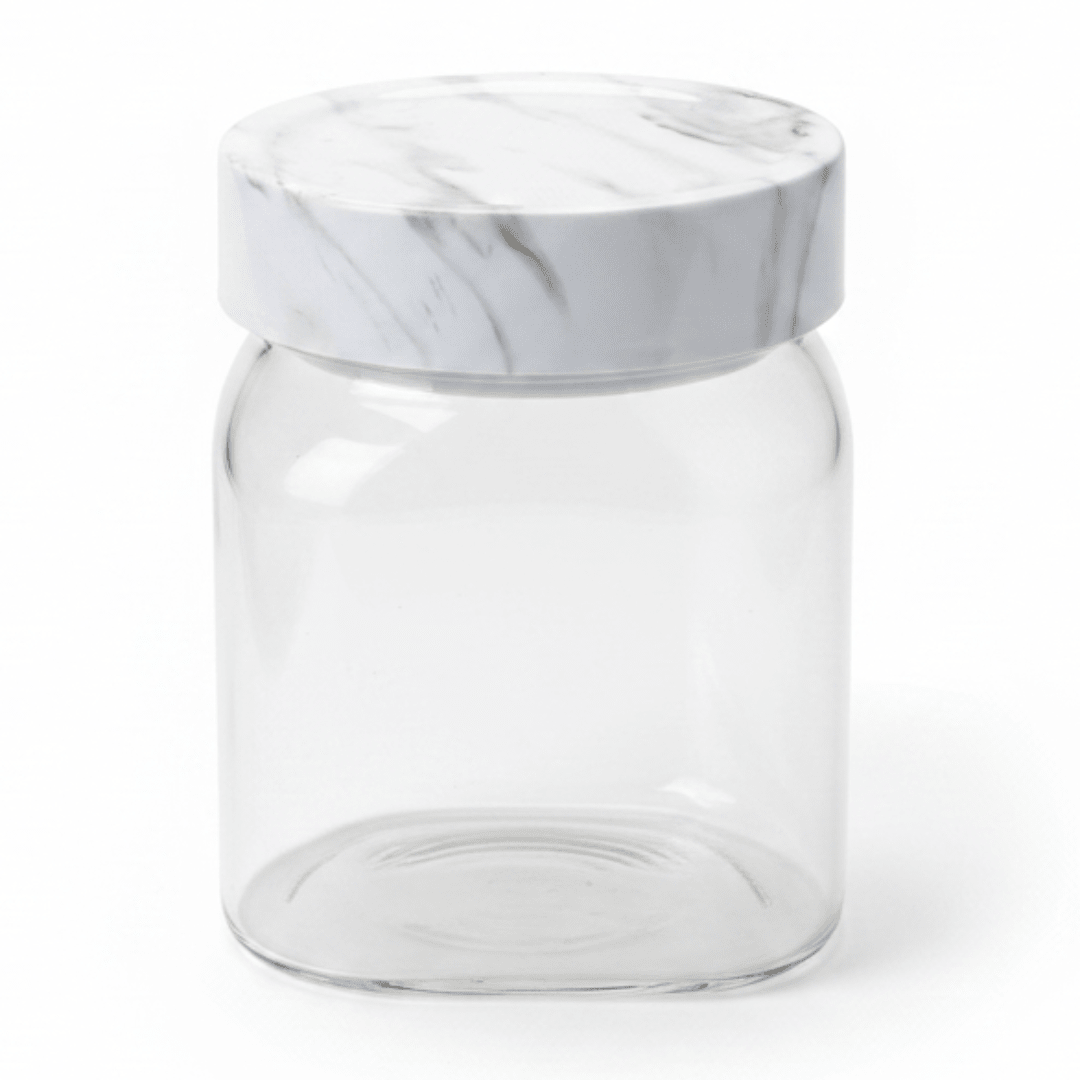 Glass Canister with Elegant Marble-Pattern Plastic Lid | 1 Litre Airtight Storage Jar for Kitchen, Pantry & Home Organisation - Al Kabayel Discount CentreGlass Canister with Elegant Marble-Pattern Plastic Lid | 1 Litre Airtight Storage Jar for Kitchen, Pantry & Home OrganisationJars & Food SaversAKDCAl Kabayel Discount Centre