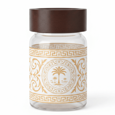 Glass Jar with Gold Palm Tree Design & Wooden Lid – 200ml / 900ml - Al Kabayel Discount CentreGlass Jar with Gold Palm Tree Design & Wooden Lid – 200ml / 900mlJars & Food SaversAKDCAl Kabayel Discount Centre