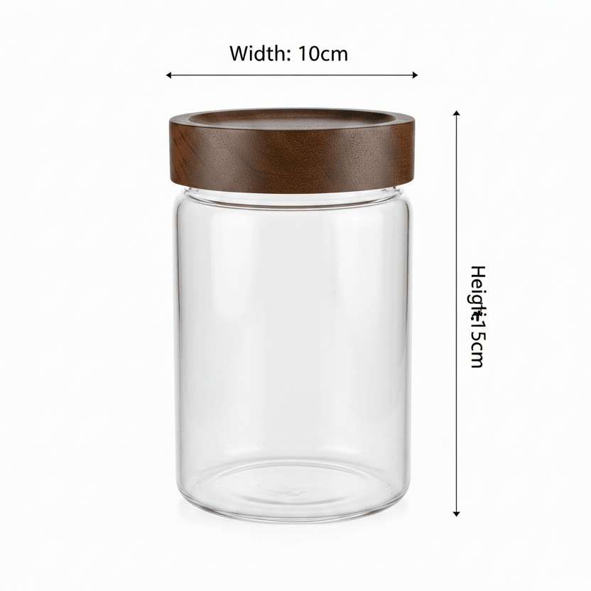 Glass Jar with Wooden Lid - 10×10 cm / 15×10 cm / 20×10 cm / 25×10 cm - Al Kabayel Discount CentreGlass Jar with Wooden Lid - 10×10 cm / 15×10 cm / 20×10 cm / 25×10 cmJars & Food SaversAKDCAl Kabayel Discount Centre