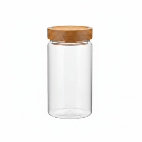 Glass Jar with Wooden Lid - 10×10 cm / 15×10 cm / 20×10 cm / 25×10 cm - Al Kabayel Discount CentreGlass Jar with Wooden Lid - 10×10 cm / 15×10 cm / 20×10 cm / 25×10 cmJars & Food SaversAKDCAl Kabayel Discount Centre