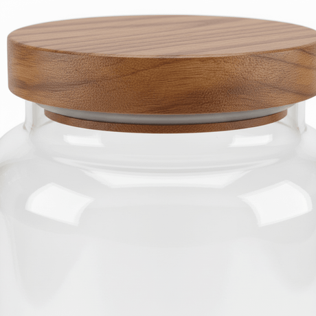 Glass Jar with Wooden Lid - 15×9 cm - Al Kabayel Discount CentreGlass Jar with Wooden Lid - 15×9 cmJars & Food SaversAKDCAl Kabayel Discount Centre