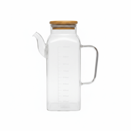 Glass Oil Pot with Bamboo Lid & Measurement Markings – 1 Litre - Al Kabayel Discount CentreGlass Oil Pot with Bamboo Lid & Measurement Markings – 1 LitreOil DispensersAKDCAl Kabayel Discount Centre