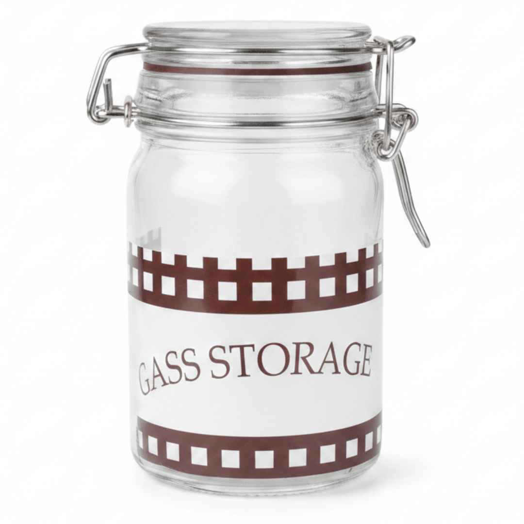 Glass Storage Jar with Clip Lid & Decorative Band – Airtight Borosilicate Glass Canister for Kitchen, Gifting & Home Organisation | 200ml / 250ml | - Al Kabayel Discount CentreGlass Storage Jar with Clip Lid & Decorative Band – Airtight Borosilicate Glass Canister for Kitchen, Gifting & Home Organisation | 200ml / 250ml |Jars & Food SaversAKDCAl Kabayel Discount Centre
